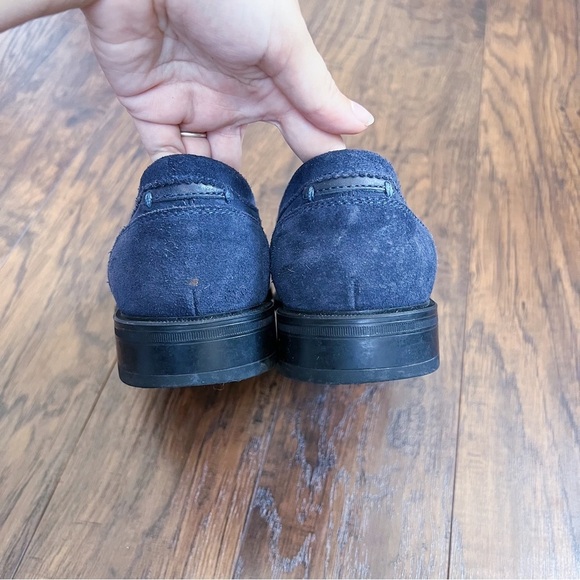 Aquatalia • Neil Loafer slip on weatherproof navy blue suede leather penny - Picture 8 of 12